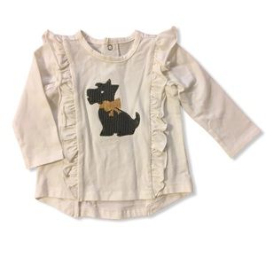NWOT Scotty Terrier Ruffle Top With Sequin Dog
